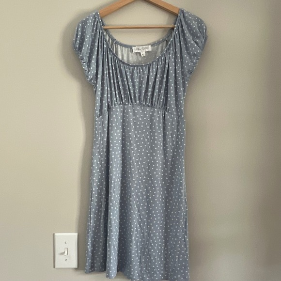 Pink Rose Juniors L Light Blue White Daisy Print Cap Sleeve Stretchy Dress - Picture 1 of 9